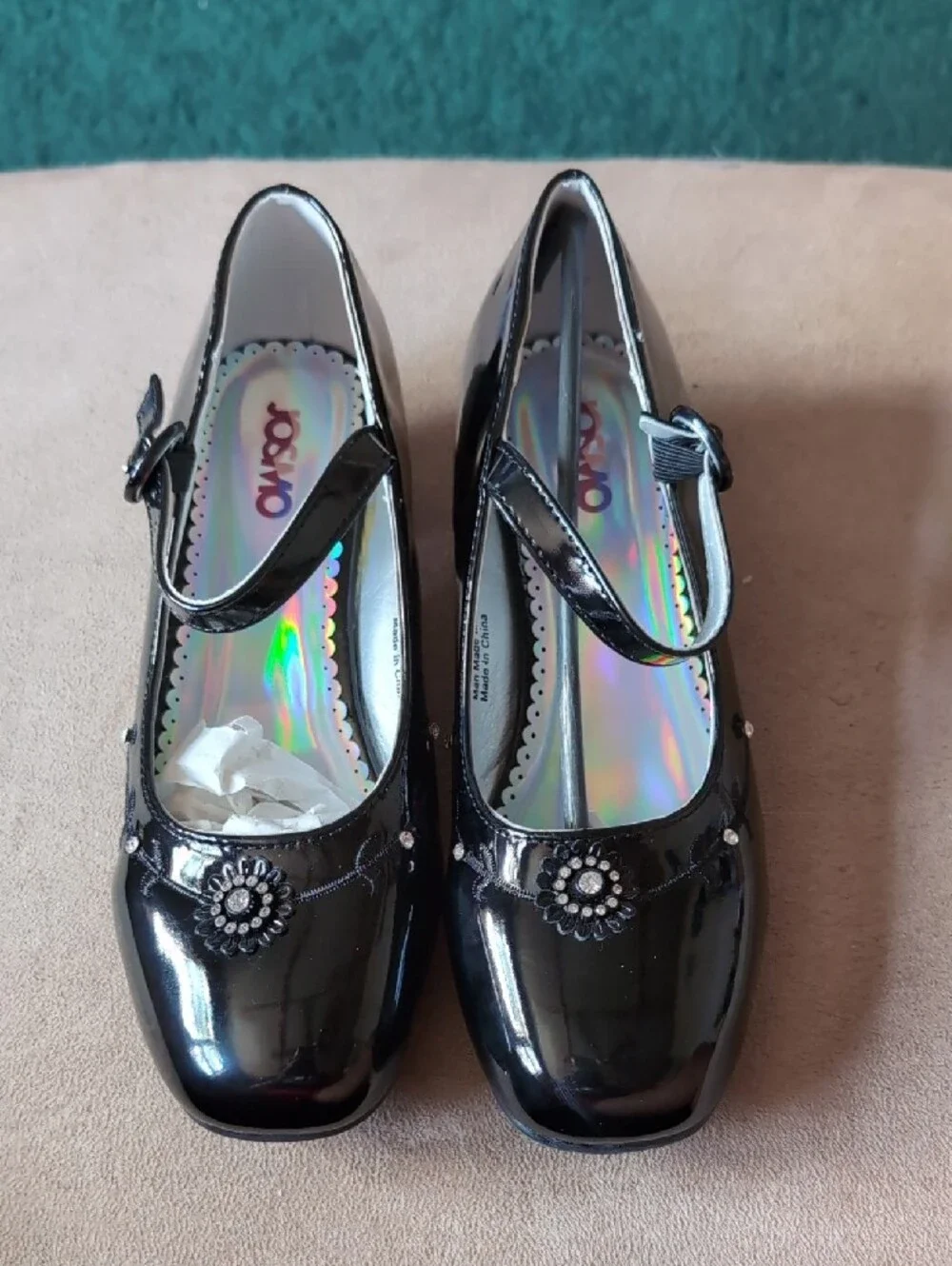 Josmo Black Patent Mary Jane with Floral Accent